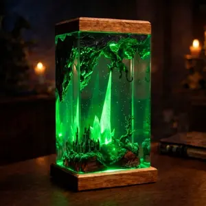 Fantasy Dragon Resin Lamp, Handmade Epoxy Resin Decor, Green Dragon Display Block, Fantasy Creature Collectible Gift, Resin Desk Decor