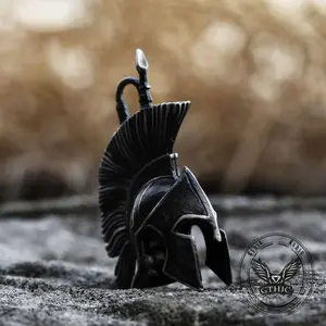 GTHIC Spartan Warrior Helmet Stainless Steel Retro Pendant Vintage Gothic Jewelry for Men Women Casual Wear