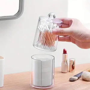 2 In 1 Transparent Stackable Acrylic Cotton Pad Holder, Cotton Pad Storage, Cotton Pad Container, Cotton Pad Organizer, Stackable Plastic