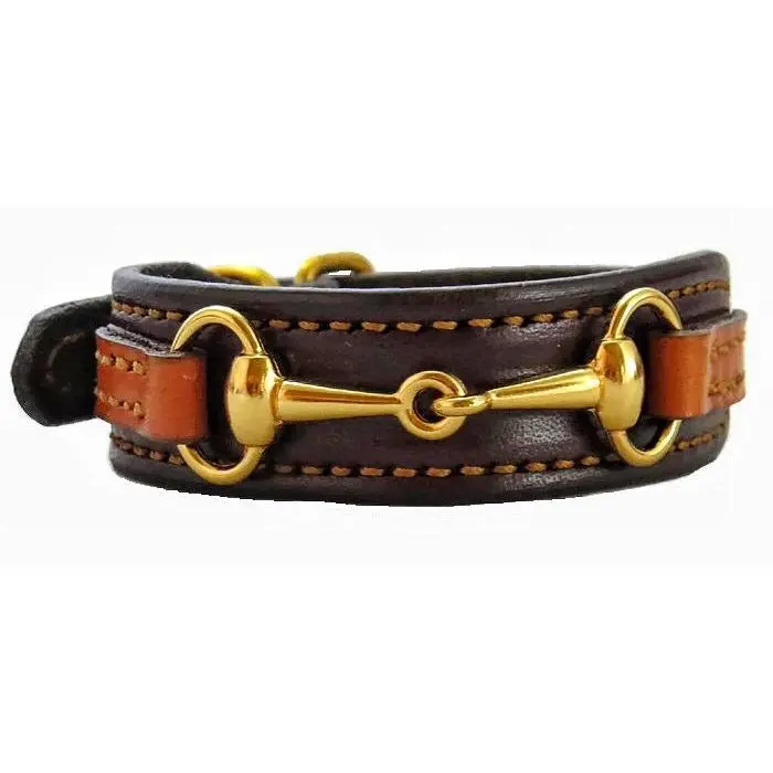 LEATHER HORSE BIT BRACELET Bordeaux & Chestnut with Gold Snaffle Equestrian Buckle Hardware