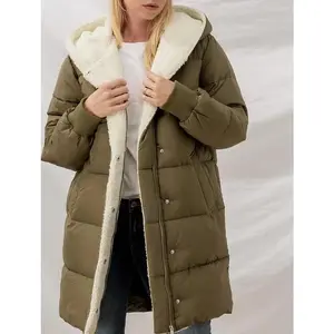Womens Winter Warm Coats Sherpa Fleece Lined Long Hooded Puffer Jacket