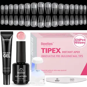 Beetles Tipex Instant Apex Nail Extension Tips Kit with Jelly Nude Pink Color Medium Coffin Shape Thick Acrylic Nail Flat Nails Manicure Gel press ons Nail Art DIY Nails Art #TikTokShopBacktoSchool