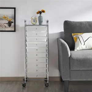 Costoffs 10-Drawer Smooth-Slide Rolling Steel Storage Cart, Space-Saving Minimalist Slim Mobile Organizer with 360° Wheels & Boxes for Bathroom, Office Racks