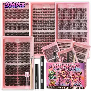 DYCKO 976Pcs DIY Eyelash Extension Kit - 9-in-1 Beginner Friendly Starter Set with Bond & Seal & Remover | 30D-80D Mega Volume & Fairy Spiky | Perfect Beauty Gift for Her | 72H Waterproof Vegan Kit