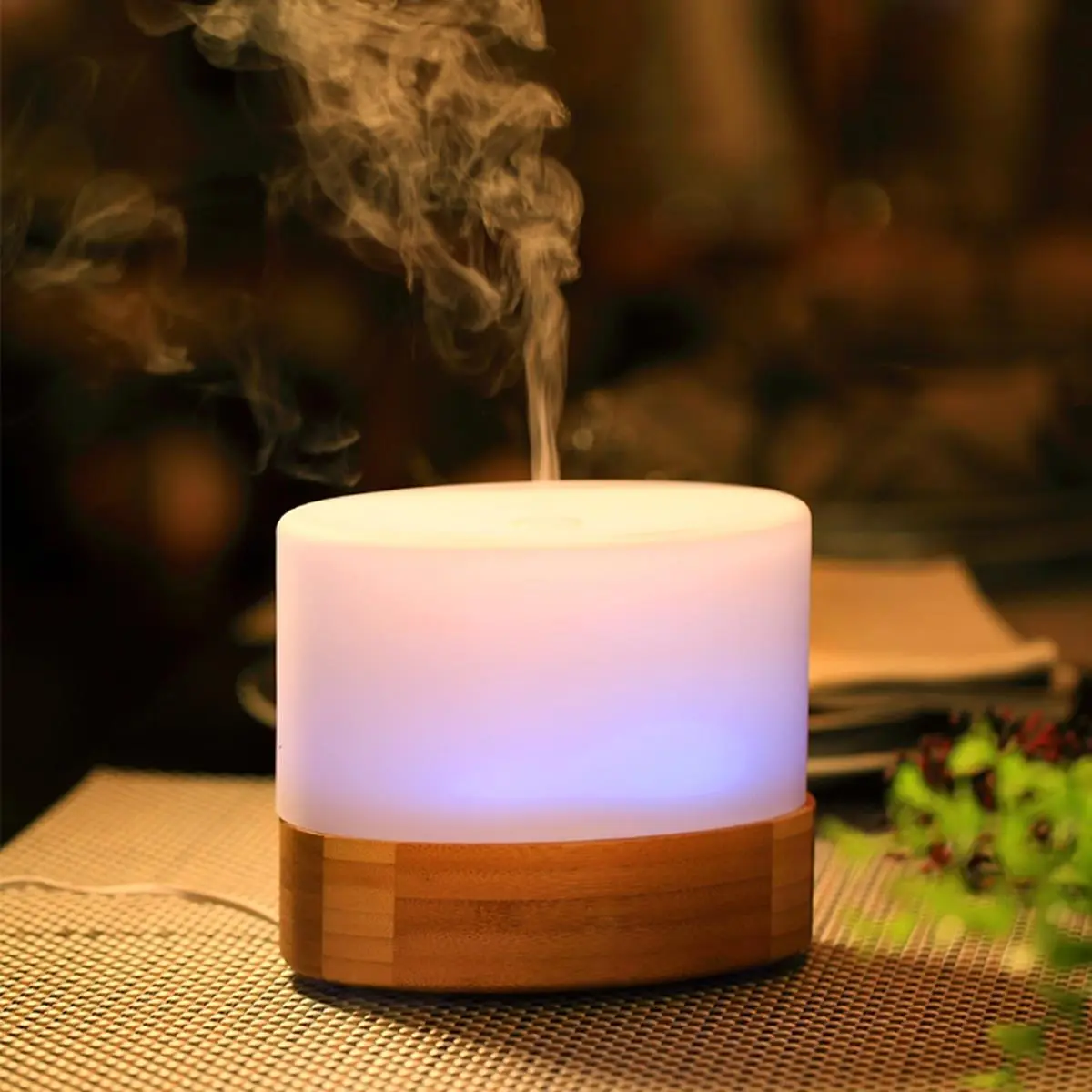 SPT Ultrasonic Aroma Diffuser & Humidifier Dehumidifiers - Bamboo Base, 100 ml, 3 lbs, Easy-to-Change Ceramic Disc for Living Room Home Fragrance