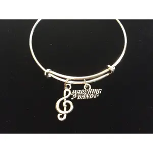 Marching Band Silver Expandable Charm Bracelet Adjustable Wire Bangle Gift Trendy Musician Music teacher Notes Handmade Inspired