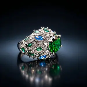 Elegant Artificial Gemstone & Rhinestone Decorated Ring, Luxury Emerald Cut Solitaire Engagement Ring for Women, Trendy All-match & Exquisite Jewelry for Birthday Gift,Women's Vintage Retro Statement RingAdjustable Band
