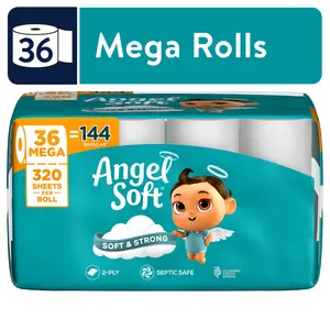 Angel Soft 2-Ply Toilet Tissue Pack, 36 Mega Rolls, 320 Sheets per Roll
