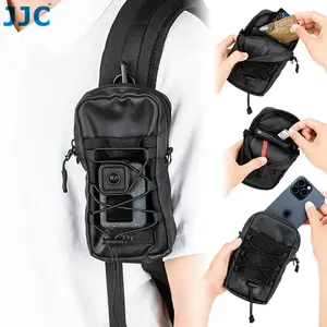 JJC Backpack Strap Pouch For Phone Gopro Compact Camera Powerbank Airtag Holder Utility Versatile Tactical Fabric Splash-Proof Crossbody Strap Carrying Holsters Carabiner Outdoor Hiking Climbing POV Shoting EDC Pouch