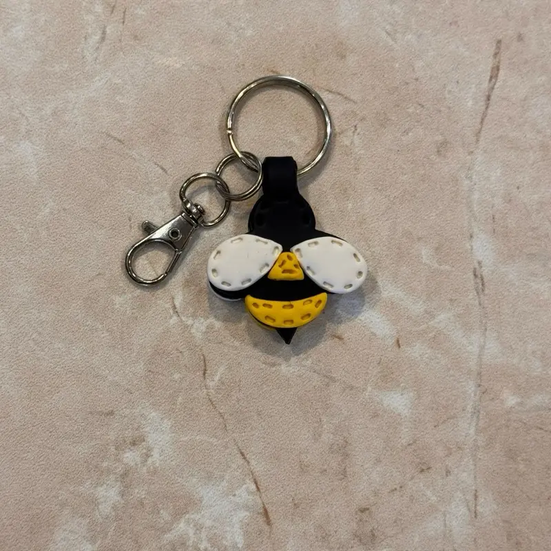 Bee Keychain - Adorable Bee Design with Silver Key Ring and Black Strap for Everyday Use