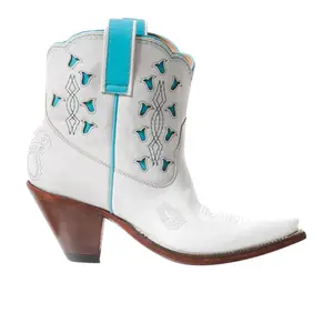 Besita Boots Womens Bright Tooled-Inlay Snip Toe Pull On  Casual Boots Ankle Mid Heel 2-3" - White