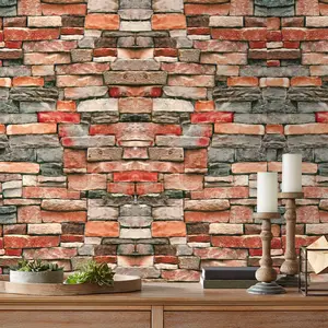 Vintage Brick Pattern Wallpaper, Waterproof Moisture-Proof Self-Adhesive Wall Paper for Living Room Bedroom Kitchen Dormitory