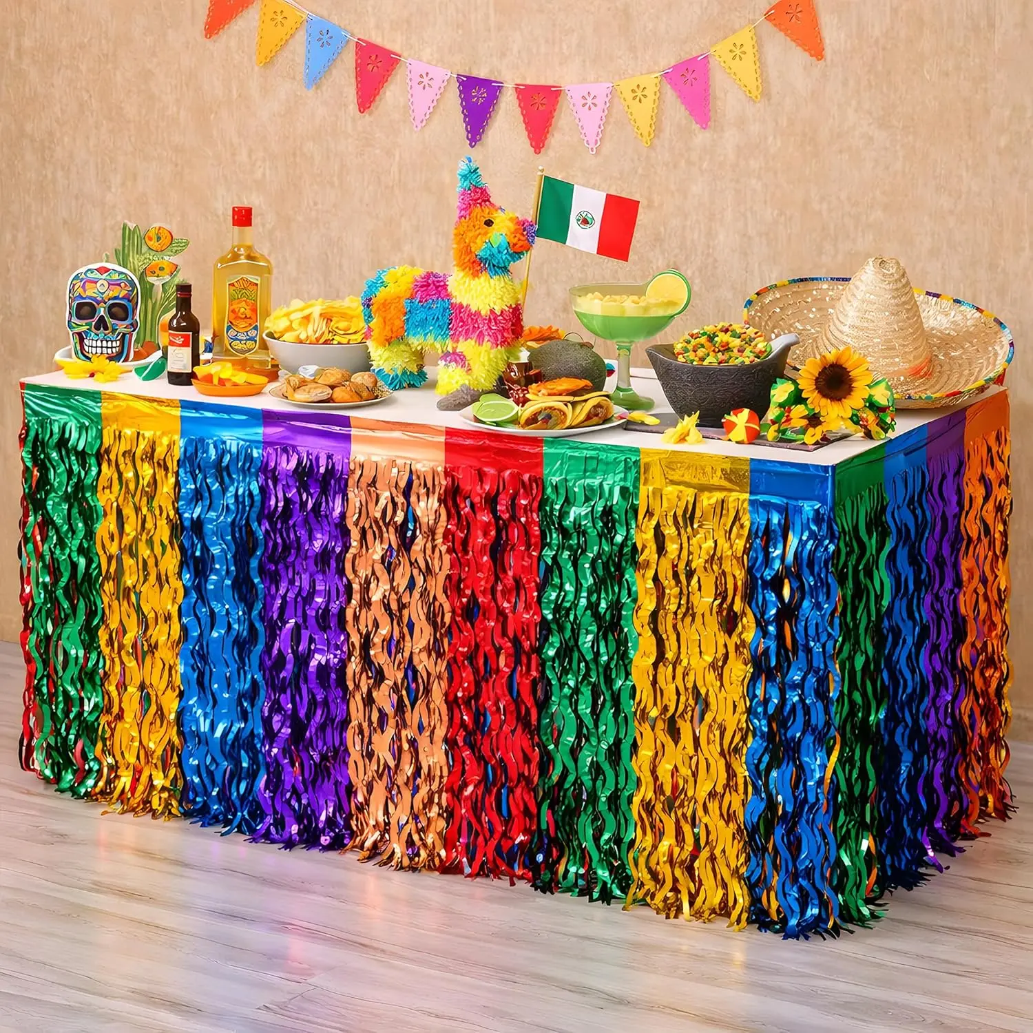 2-Pack Cinco De Mayo Table Skirts, Mexican Fiesta Party Decorations, Taco Table Accents for Birthday & Back to School Supplies