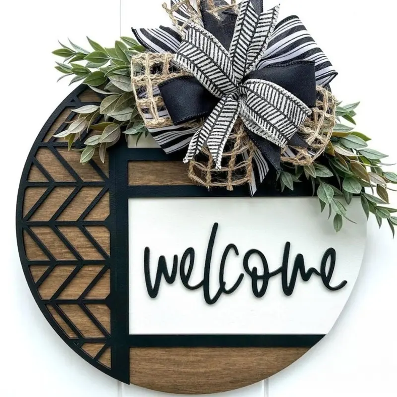 Wreaths 3D Welcome Wreath, Decorative Wreath, Welcome Door Hanger, Geometric Pattern, Front Door Decor, Porch Sign, Year Round Wreath, Wooden Door Sign, Round Wreath For Front Door, Home Decor, Porch Decor, Traditional Decoration