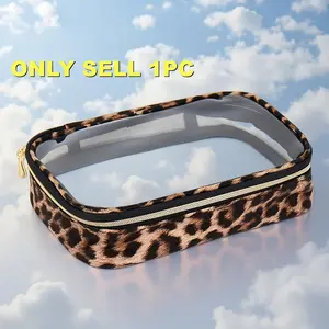 Leopard Print Travel Wash Bag, Multi-Layer Portable Cosmetic Organizer, Durable Fabric Electronics Storage, Unisex Fitness Beauty Accessory