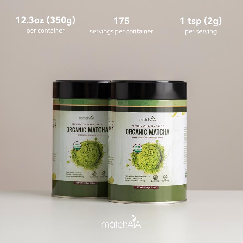 MatchAiA Premium Culinary Grade, USDA-Certified Organic Matcha, 100% Pure Green Tea Powder, Perfect for Lattes, Smoothies, Desserts and Baking, Sugar Free, Gluten Free (350g / 12.3oz Tin Can)