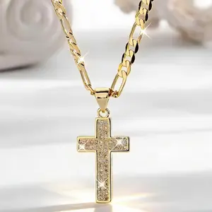 14K Gold Plated Religious Cross Pendant Necklace with Sparkling Zirconia Versatile for Daily Party Wear Ideal Easter Graduation Gift