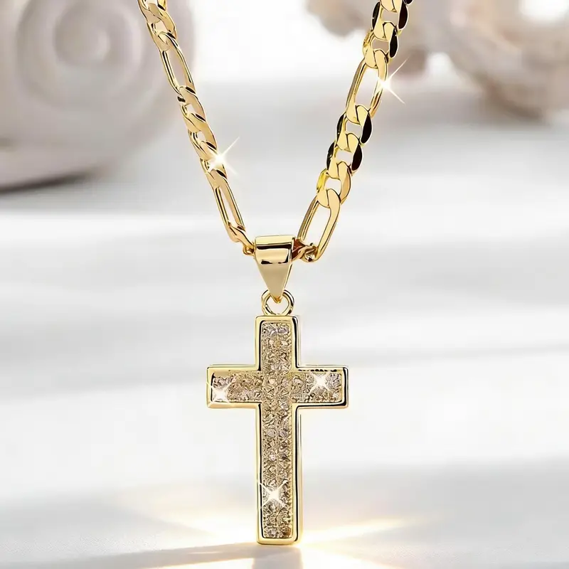 14K Gold Plated Religious Cross Pendant Necklace with Sparkling Zirconia Versatile for Daily Party Wear Ideal Easter Graduation Gift