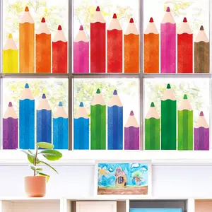 9 Sheets Pencils Window Clings, Classroom Decorations for First Day of School,  to School Window Decals for Glass Windows Classroom Home Bulletin Board Blackboard (Pencils)