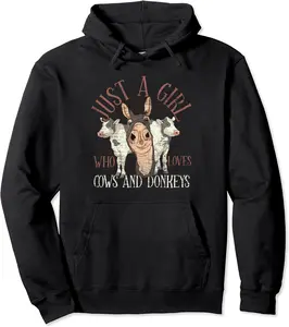 Just A Girl Who Loves Cows And Donkeys Farm Animal Cow Pullover Hoodie - Jessicajon Shop 46B0B5ZSX1GR