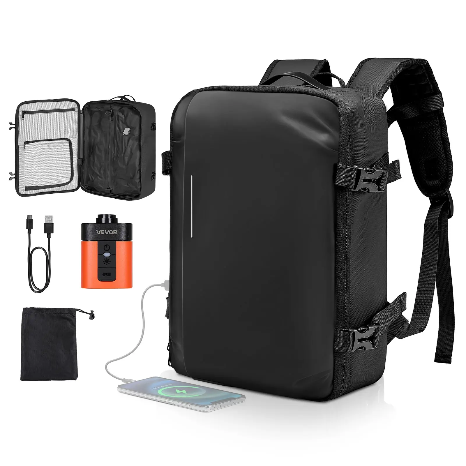 【DealsForYouDays】VEVOR 35L Vacuum Seal Compression Travel Backpack with Air Pump, USB Port, Multiple Pockets & Compartments, Water-Resistant Bookbag, Unisex Adults Business Carry-On Luggage, Black