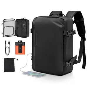 【DealsForYouDays】VEVOR 35L Vacuum Seal Compression Travel Backpack with Air Pump, USB Port, Multiple Pockets & Compartments, Water-Resistant Bookbag, Unisex Adults Business Carry-On Luggage, Black