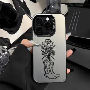 Western Cowboy Boots Pattern Shockproof Phone Case for iPhone 7 8 X XR 11 12 13 14 15 16 17 Pro Max Plus Air 17E Protecitved Cover High Quality Aesthetic