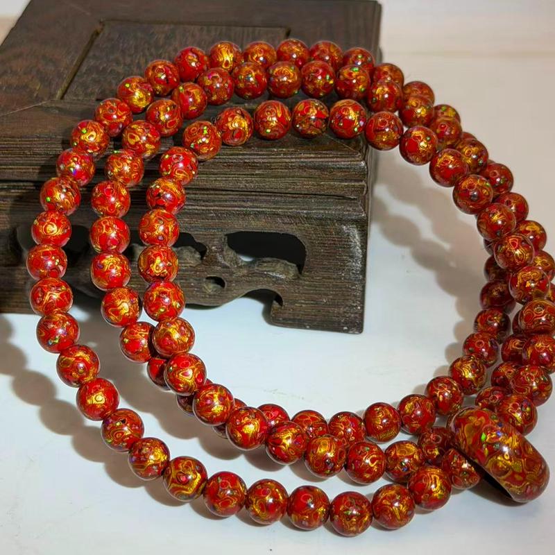 Lacquer Mala Necklace 108 beads 7mm+ Opal Inlaid Collection