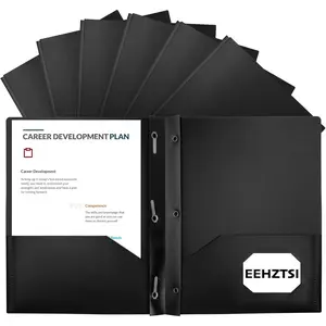12-Pack Plastic Folders with Pockets and Prongs, 2-Pocket Poly Folders with 3 Fasteners Hold 8-1/2" x 11" Paper for School/Office/Home, Black
