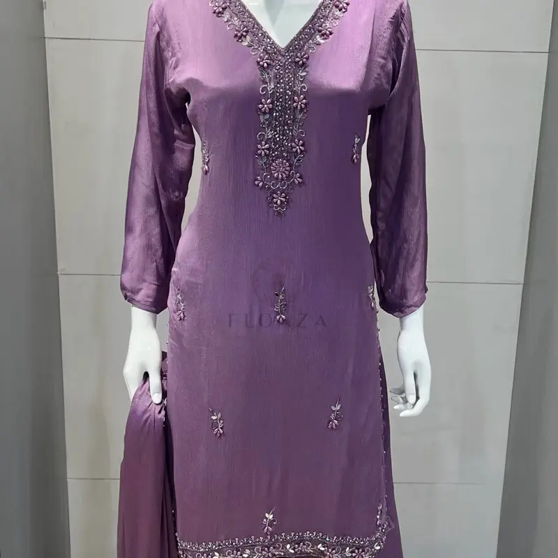 Lavender 3-Piece Palazzo Suit - V-Neckline, Gorgeous Intricate Handwork, Graceful Silhouette for Confident, Comfortable, Effortless Elegance