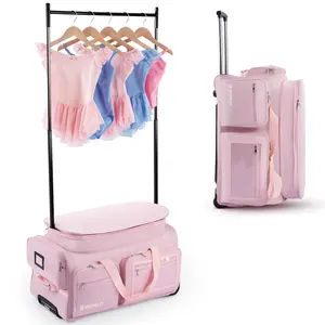 Dance Bag with Garment Rack, Pink 28" Dance Competition Must Haves Recital Dance Bag with Rack, Costumes Rolling Garment Bags For Travel Collapsible Suitcase for Dancers Performers