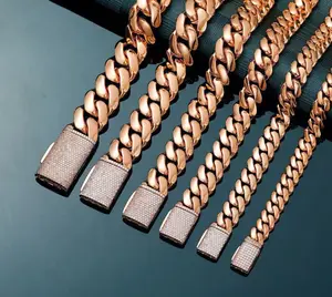 9103 High Polish Rose Toned Cuban Chain Bold Streetwear Hip Hop Jewelry for Rappers with Sparkling Clasp