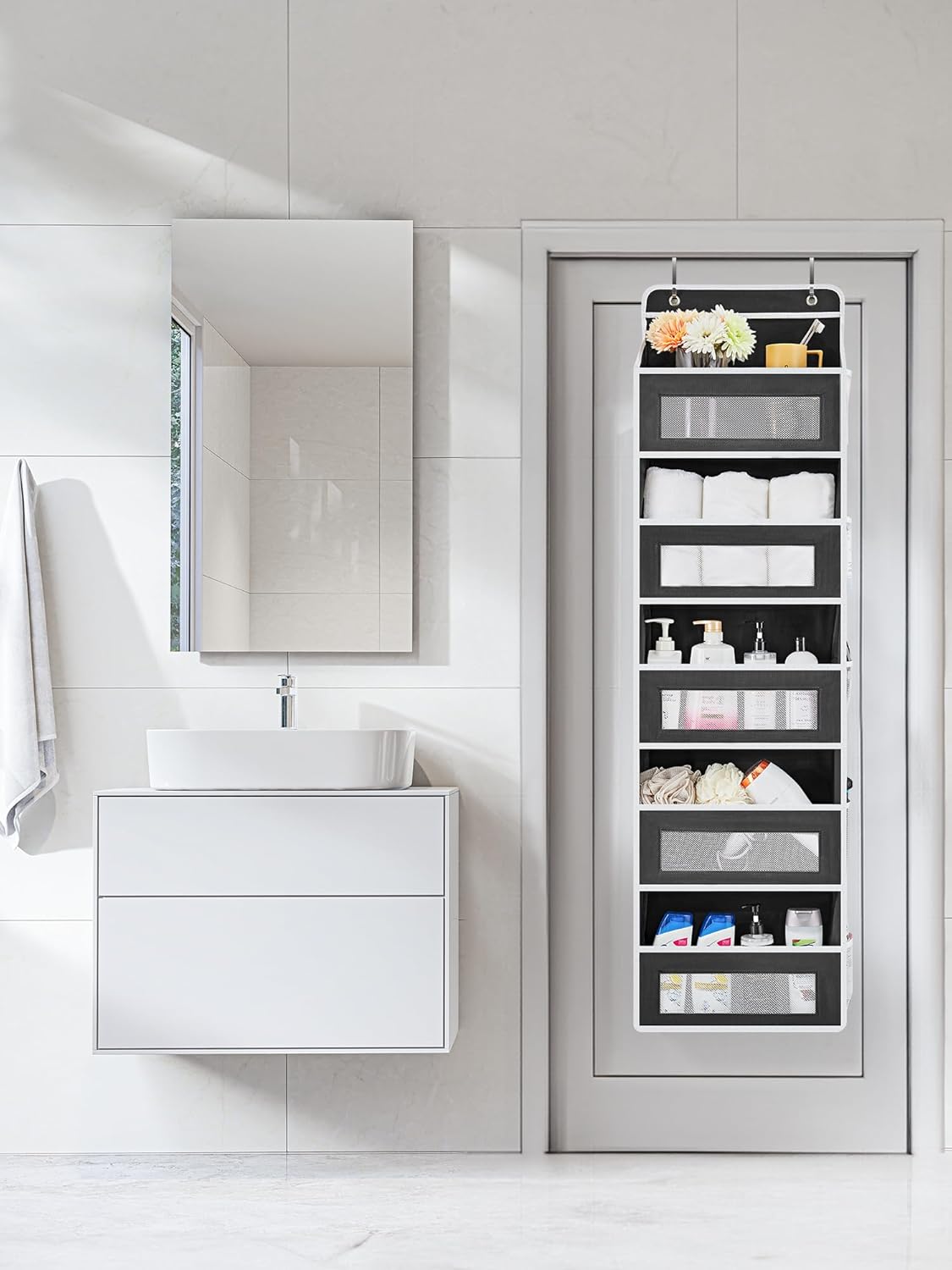 2026 New 20KG Heavy Duty Over-The-Door 5-Tier Organizer | Weekly Clothing Storage with Clear Mesh & Anti-Tip Design. Perfect Space-Saver for Bedroom, Bathroom, Kitchen.