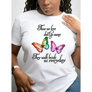 Casual Women's Round Neck Tee with Vibrant Butterfly Design and Uplifting Message Crafted from Breathable Fabric Ideal for Everyday and Outdoor Casual Outfits