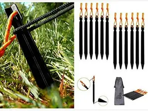 12-Pack Aluminum 7" Tent Stakes with Pull Cords for Camping & Outdoor