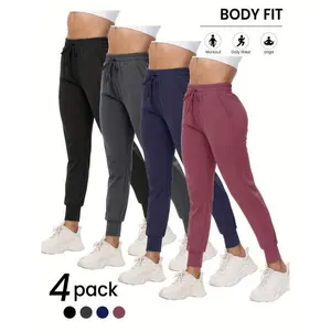 [Comfy Yoga Pants] Lightweight Comfy 4 Pack Joggers For Women - Sweatpants With Pockets Pants Fitness Trousers Casual Sports Trousers