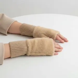 Unisex Fleece Fingerless Gloves, Touchscreen Compatible Winter Warm Gloves, Soft Thick Fabric, Suitable for Office & Cold Weather