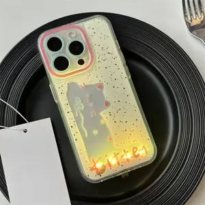 Cute Cat Dog Sound Control Glowing Phone Case, Hollow Cartoon Protective Cover, Compatible with iPhone 13/14/15/16/17 Pro/pro Max