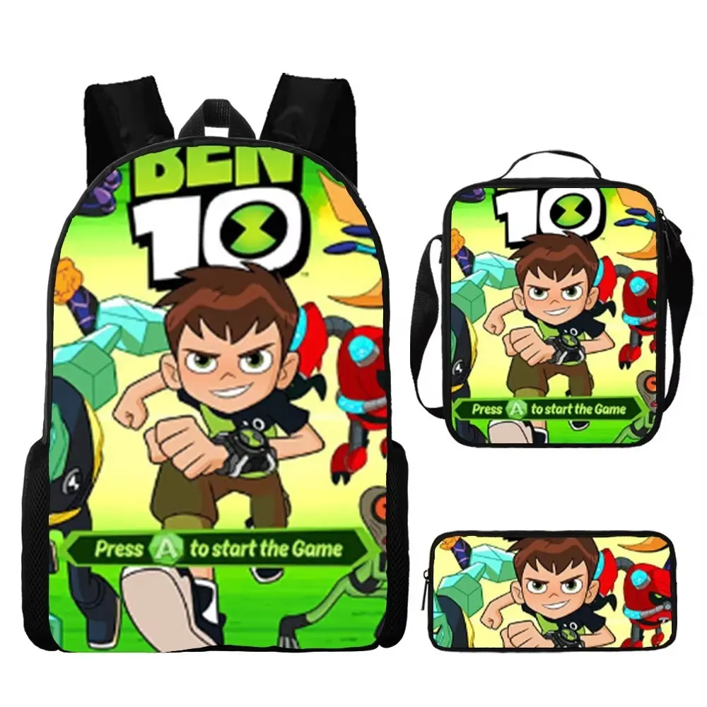 Teenage Hacker Backpack Ben 10 Elementary School Backpack Anime Cartoon Backpack Shoulder Bag Pen Bag 3-Piece Set