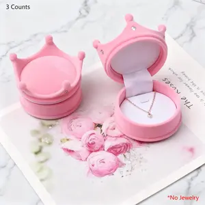 3 Pack Crown Shape Ring Earring Packaging Gift Box, 1 Set Velvet Jewelry Boxes for Engagement Wedding Party, Universal Round Setting Christmas Gifts,Valentine's Day gift