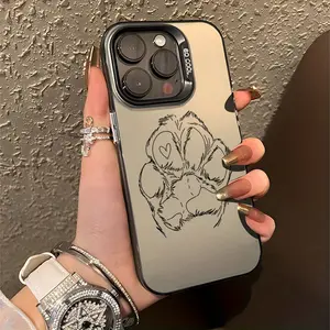 Phone Case Cute Dog Paw Print Design Phone Case, Suitable for iPhone 16 Pro Max, Compatible with Models 11, 15, 14, 13, and 12 Pro Max Plus. Black and Silver Shockproof Phone Case, Perfect Gift for Dog Lovers