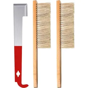 Bee Hive Tool Stainless Steel J Hook Frame Lifter and Scraper, 2 Pieces Beehive Brushes Beekeeping Tools for Beekeepers
