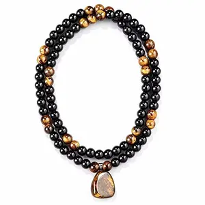Wealth Necklace Natural Stone Tiger Eye Abundance Necklace Elastic Beaded Long Necklace Money Attraction Necklace Lucky Necklace Natural Stone Pendant Moonstone Crystals