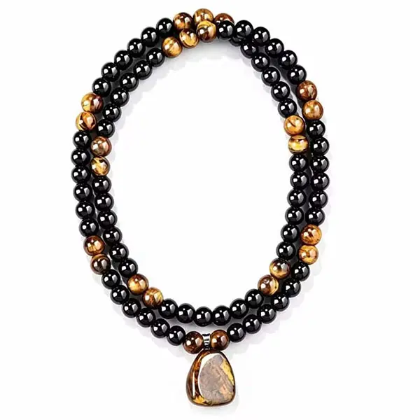 Wealth Necklace Natural Stone Tiger Eye Abundance Necklace Elastic Beaded Long Necklace Money Attraction Necklace Lucky Necklace Natural Stone Pendant Moonstone Crystals