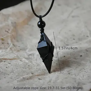 Handmade Obsidian Rhombus Pendant Necklace | NaturalProtection CrystalI Boho Unisex Jewely