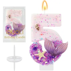 Number 5 Mermaid Birthday Candle 5th Birthday Cake Topper Cupcake Decorations for Girls and Women Party Anniversary Celebrations Supplies Favors
