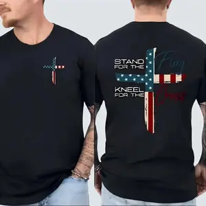 Patriotic Christian Faith T-Shirt – Stand for Flag Kneel for Cross Religious Shirt | American Pride Cross Design Tee for Men,Conservative Christian Cotton Clothing,Vintage Graphic Crew Neck Retro Christian T-Shirt For Adult Kids Boy,Breathable Comfort Fit