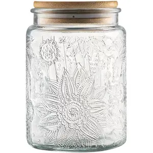 Vintage Glass Jar, Airtight Glass Storage Jar with Bamboo Lid Glass Food Storage Containers for Kitchen Counter, Pantry, Coffee, Tea, Sugar, Cookie, Candy Bamboo 23.7 FL OZ Thanksgiving tableware Valentine's Day gift Christmas Gift Set Coffee Sets