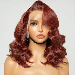 9x6 Glueless Wig Real Human Hair Reddish Brown Short Bob Body Wave Human Hair Wigs 9x6 Lace Closure Bob Wig Wear To Go Pre Cut Pre Plucked HD Lace Frontal Wig 180% Density Wear Go Glueless Human Hair Bob Wigs For Women