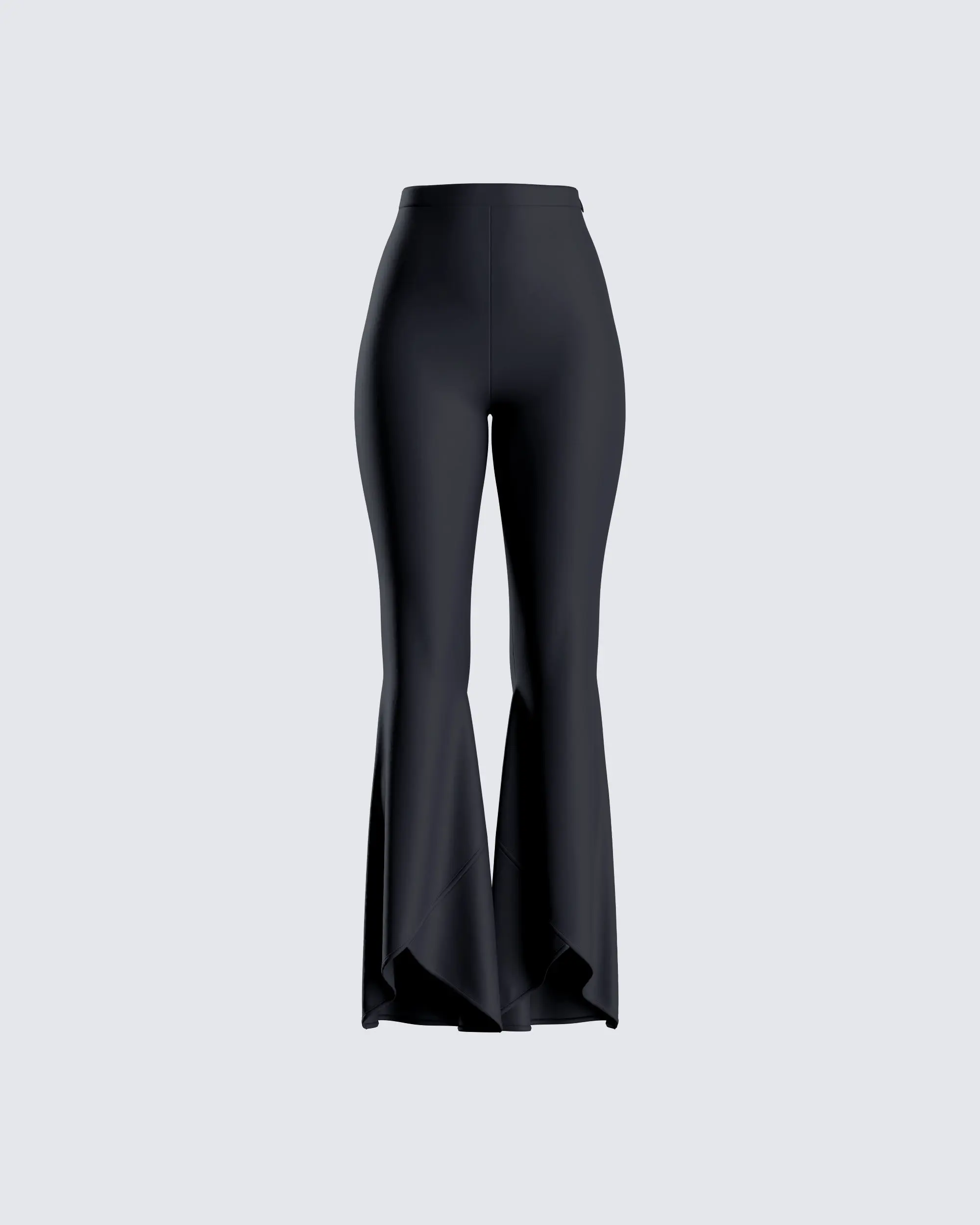 Women's Fitted Catalina Black High-Waist Flared Bottom Pants - Asymmetric Style Design, Body Hugger, Pull On